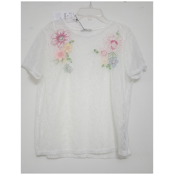 ZARA Lace Shirt with Floral Embroidery, New W/ Tag - Picture 2 of 4